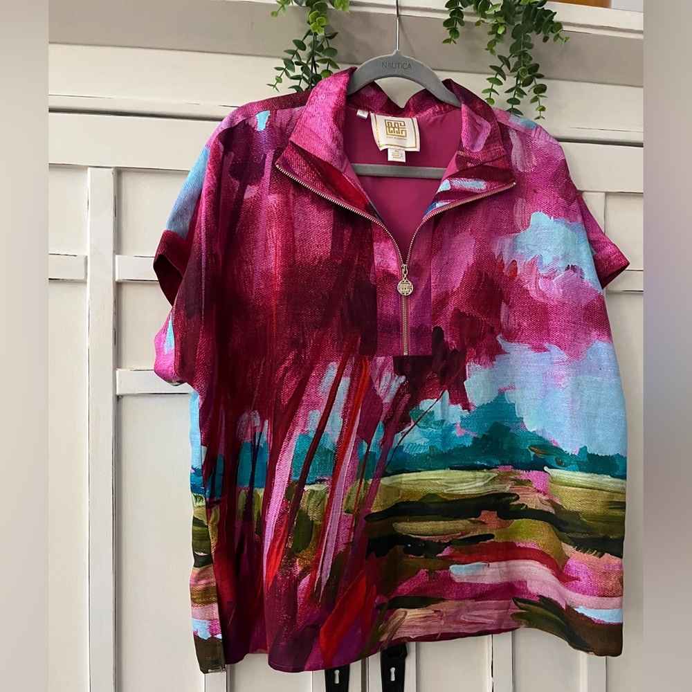 EMILY MCCARTHY POPPY PULLOVER BELLAMY SUNSET 3/4 ZIP SHORT SLEEVES SIZE XL